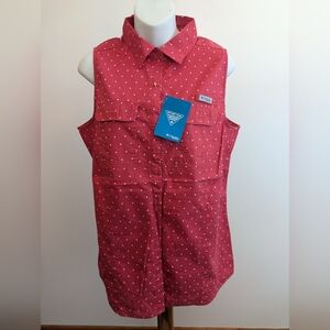 Columbia PFG Women's Red Button Down Shirt with White Dots Large